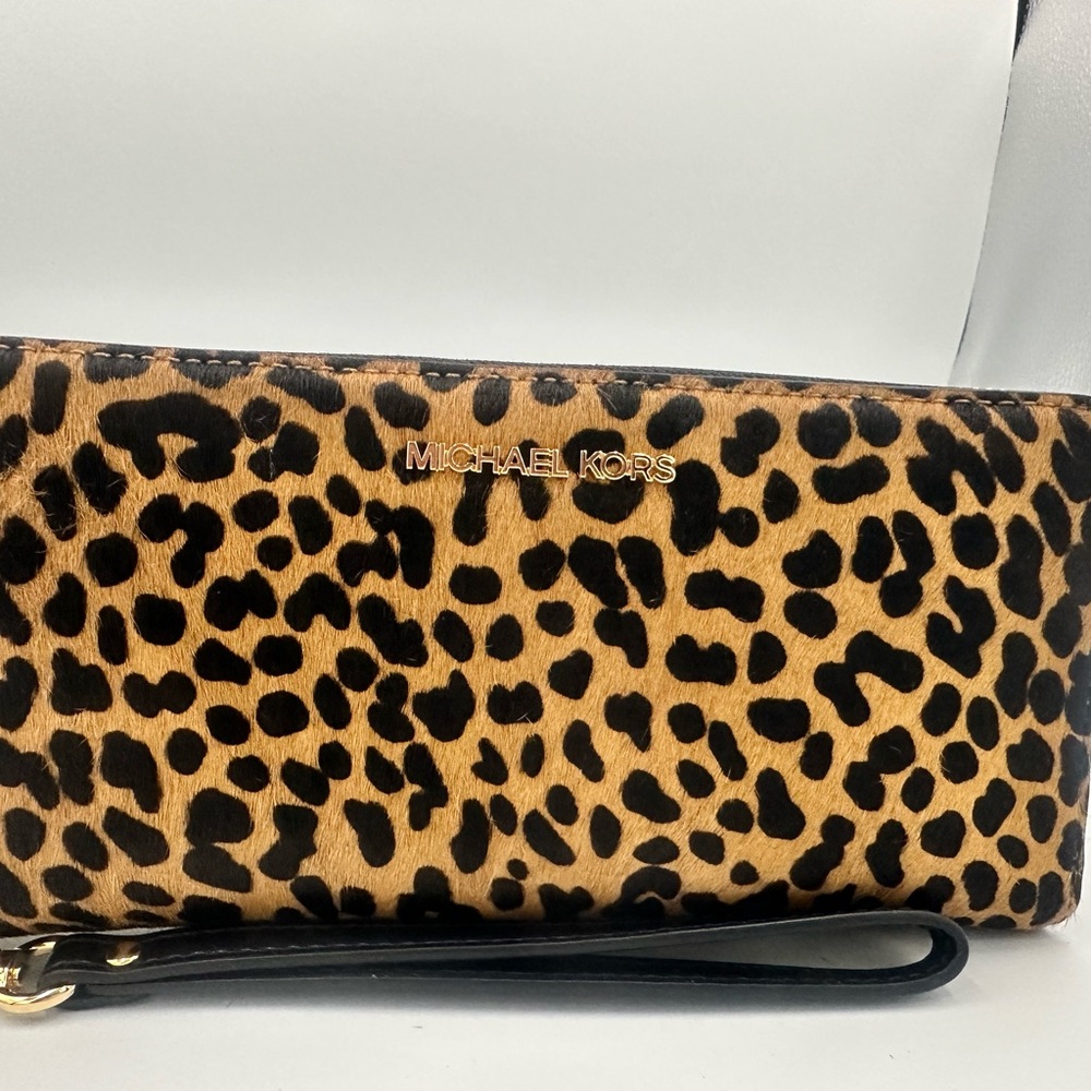 Michael Kors jet set Large Continental wallet wristlet Calf Hair Blackk Multi - Picture 5 of 9